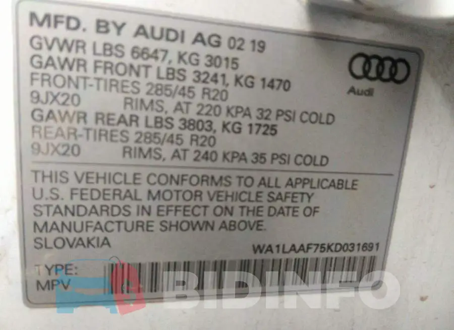WA1LAAF75KD031691 Photo# 9