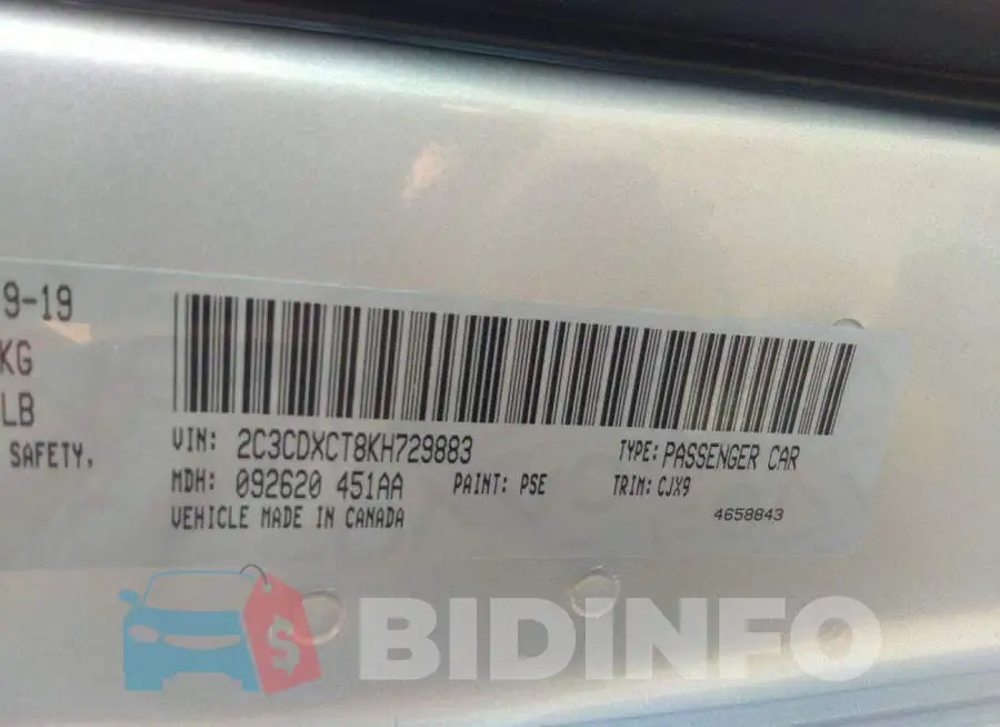 2C3CDXCT8KH729883 Photo# 9