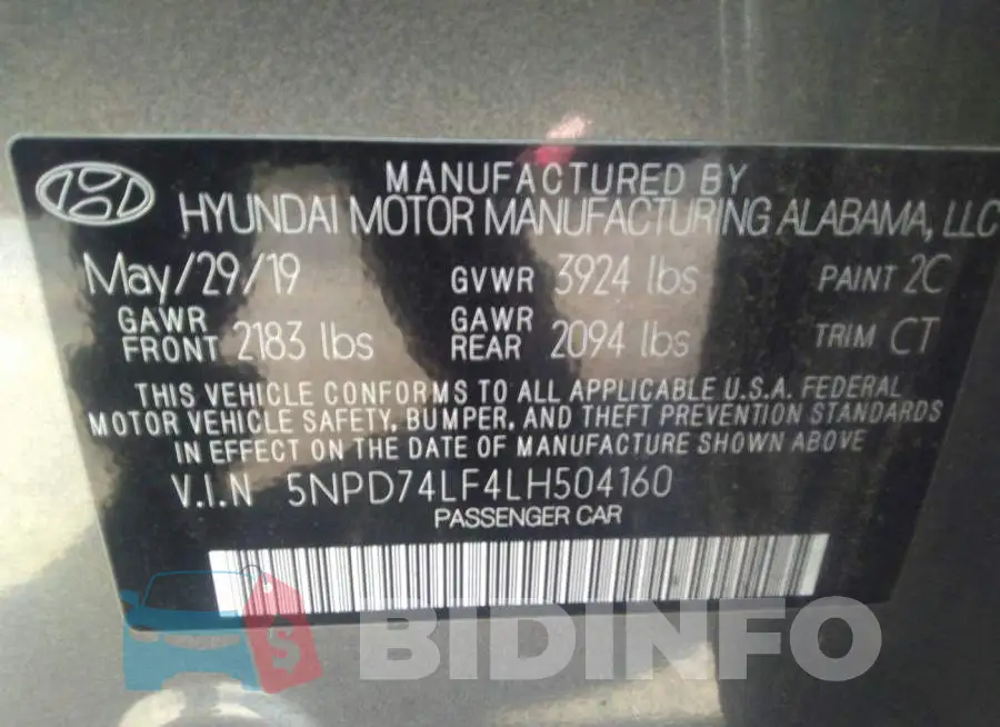 5NPD74LF4LH504160 Photo# 9