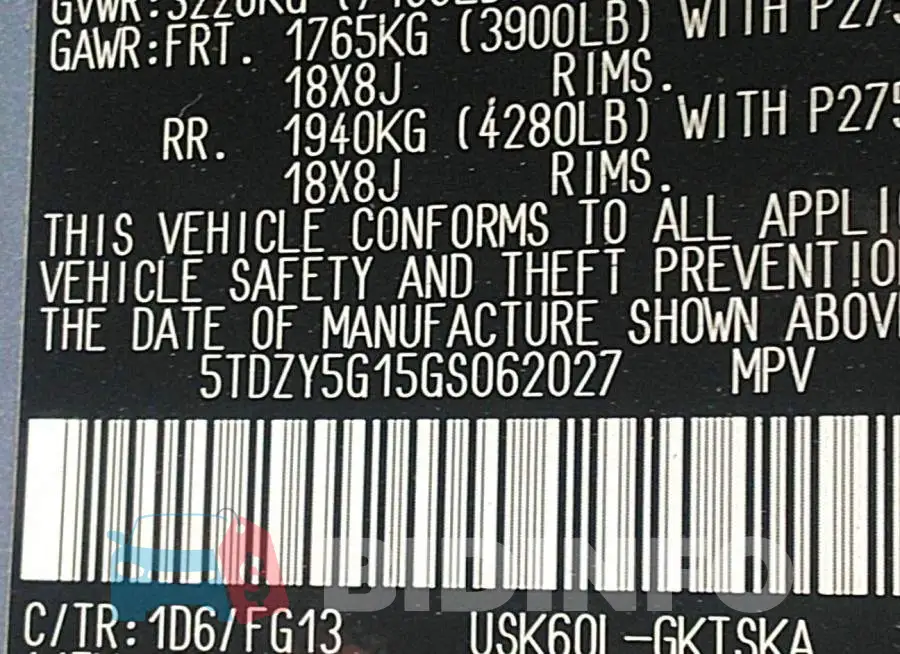 5TDZY5G15GS062027 Photo# 9