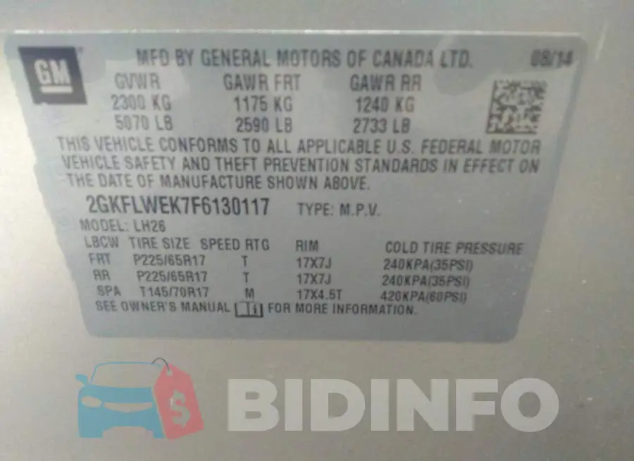 2GKFLWEK7F6130117 Photo# 9