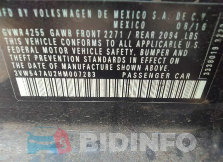 3VW547AU2HM007283 Photo# 9