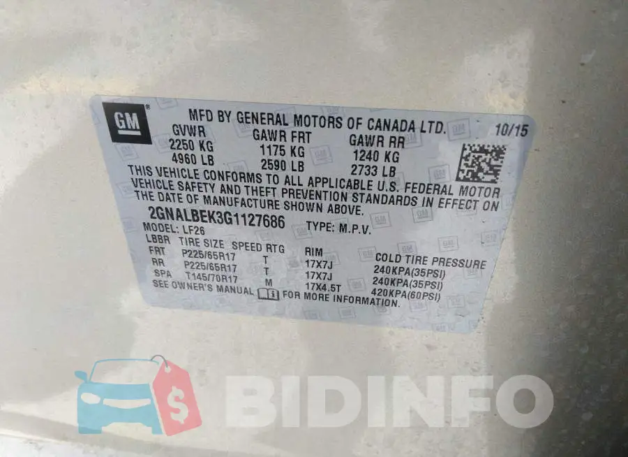 2GNALBEK3G1127686 Photo# 9