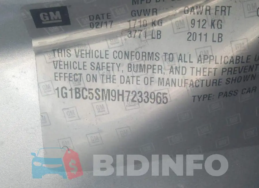 1G1BC5SM9H7233965 Photo# 9