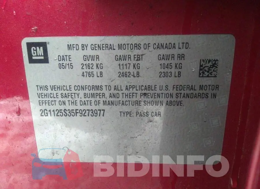 2G1125S35F9273977 Photo# 9