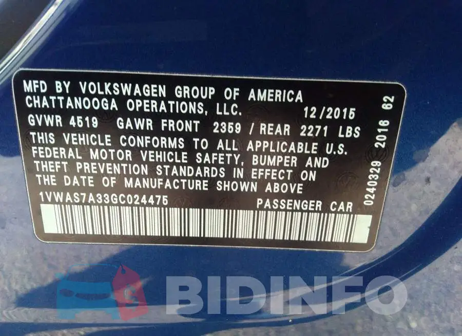 1VWAS7A33GC024475 Photo# 9