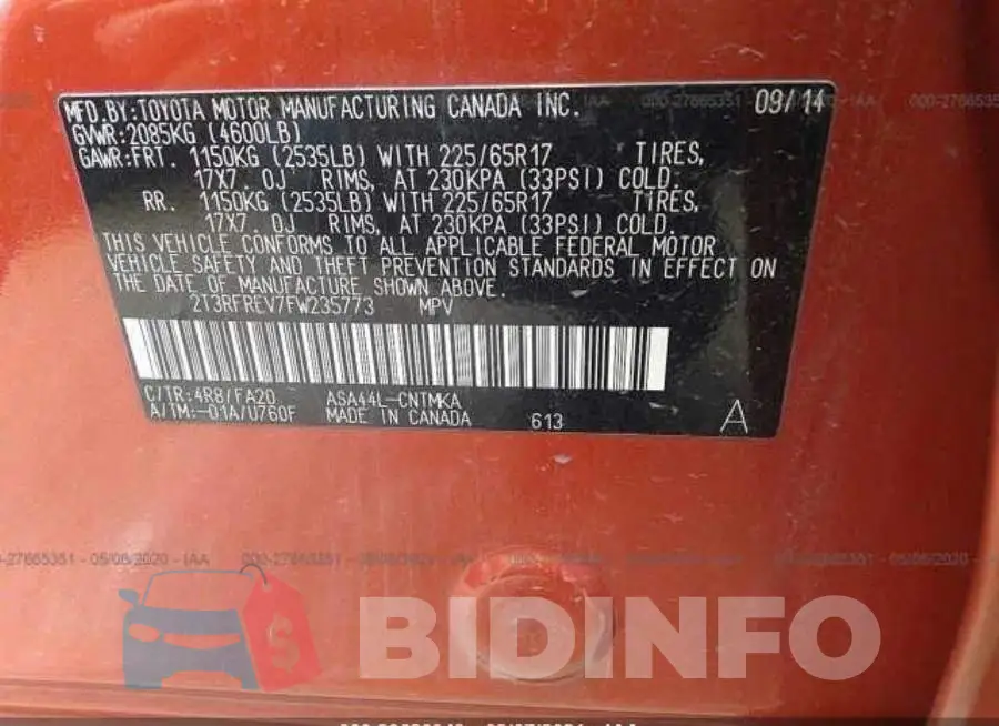 2T3RFREV7FW235773 Photo# 10