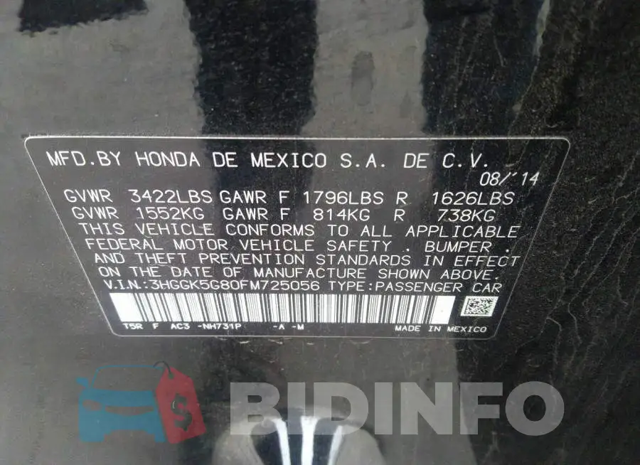 3HGGK5G80FM725056 Photo# 9