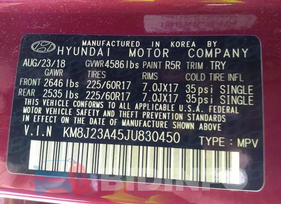 KM8J23A45JU830450 Photo# 9