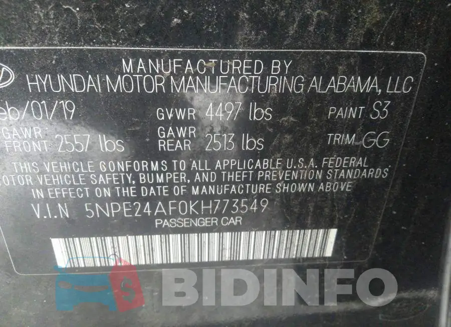 5NPE24AF0KH773549 Photo# 9