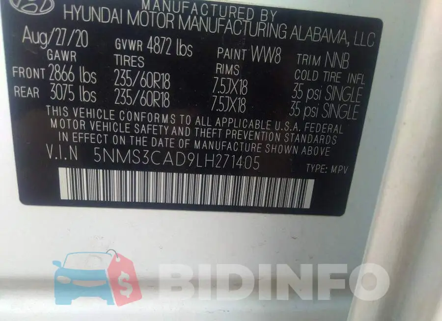 5NMS3CAD9LH271405 Photo# 9
