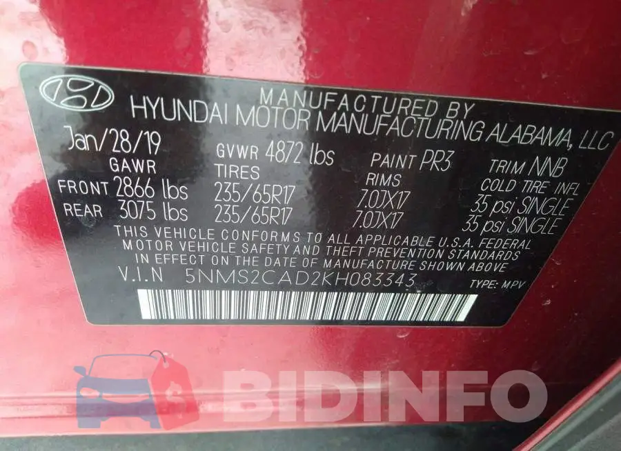 5NMS2CAD2KH083343 Photo# 9