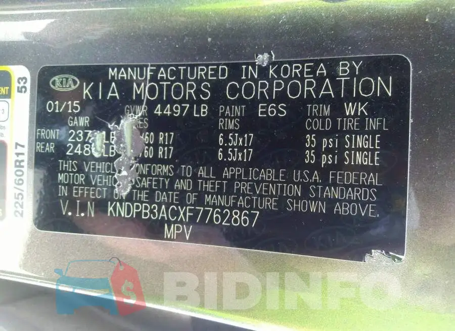 KNDPB3ACXF7762867 Photo# 9