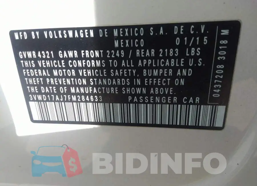 3VWD17AJ7FM284633 Photo# 9