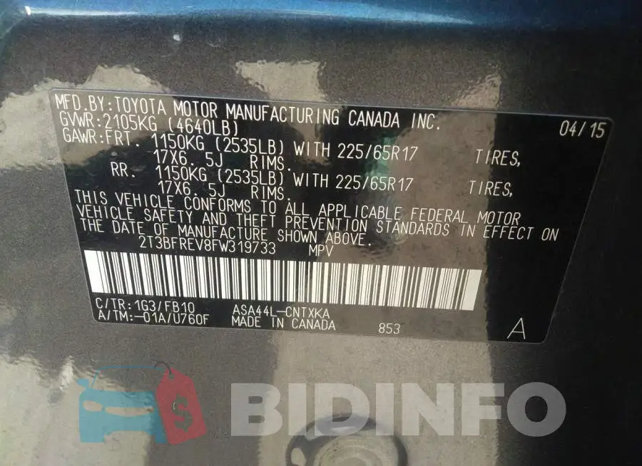 2T3BFREV8FW319733 Photo# 9