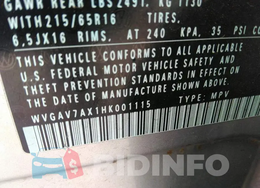 WVGAV7AX1HK001115 Photo# 9