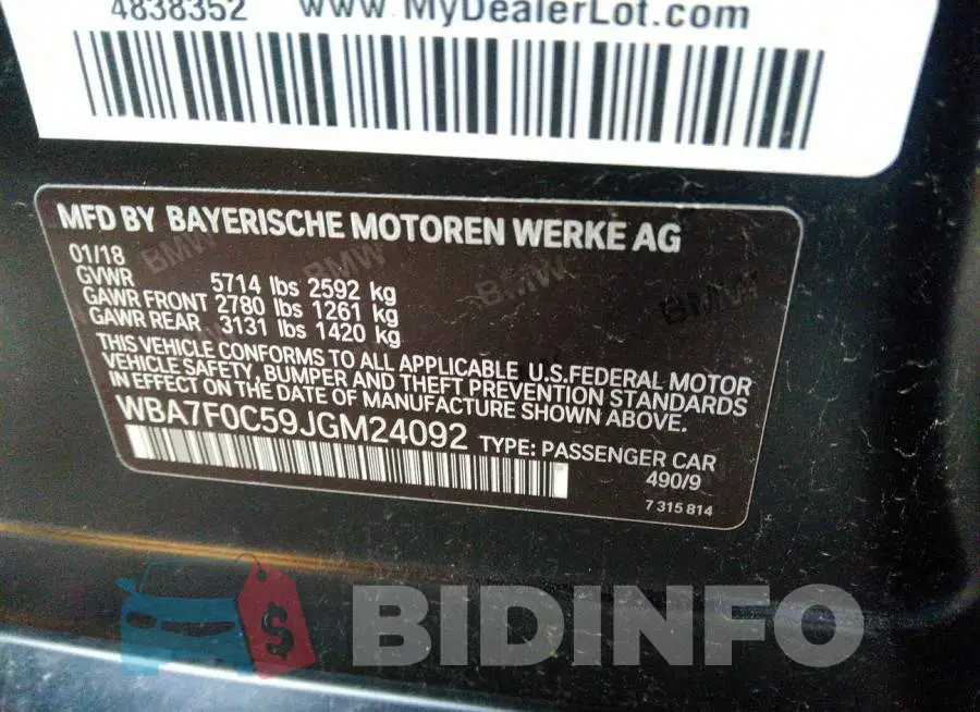 WBA7F0C59JGM24092 Photo# 9