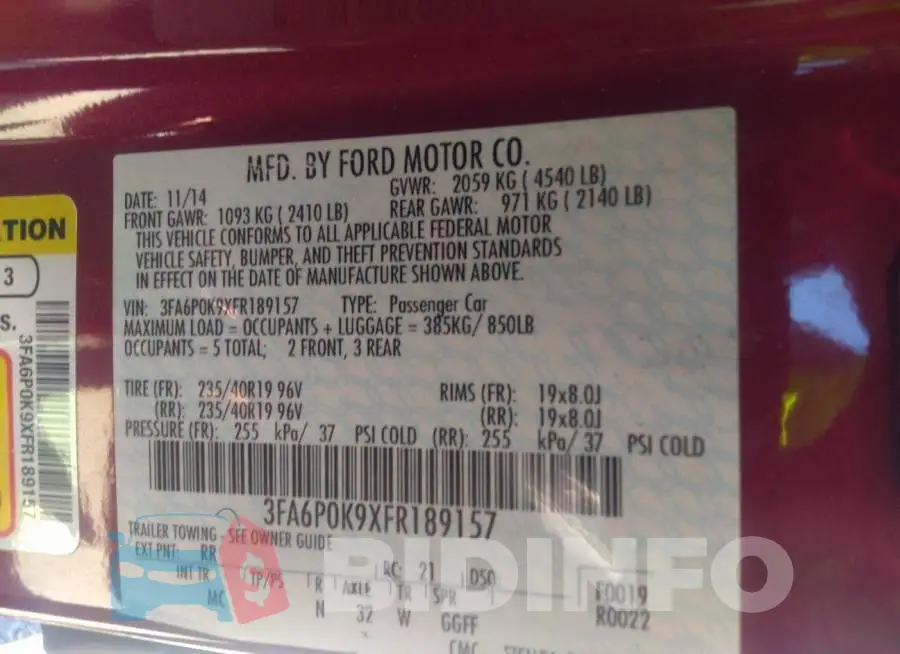3FA6P0K9XFR189157 Photo# 9