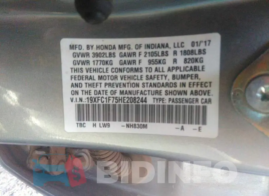19XFC1F75HE208244 Photo# 9