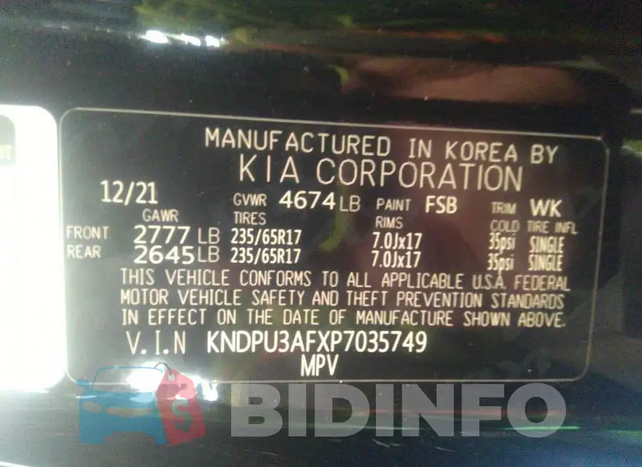 KNDPU3AFXP7035749 Photo# 9