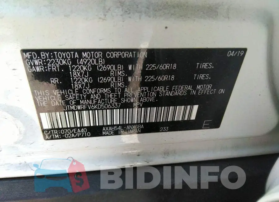 JTMDWRFV6KD506337 Photo# 9