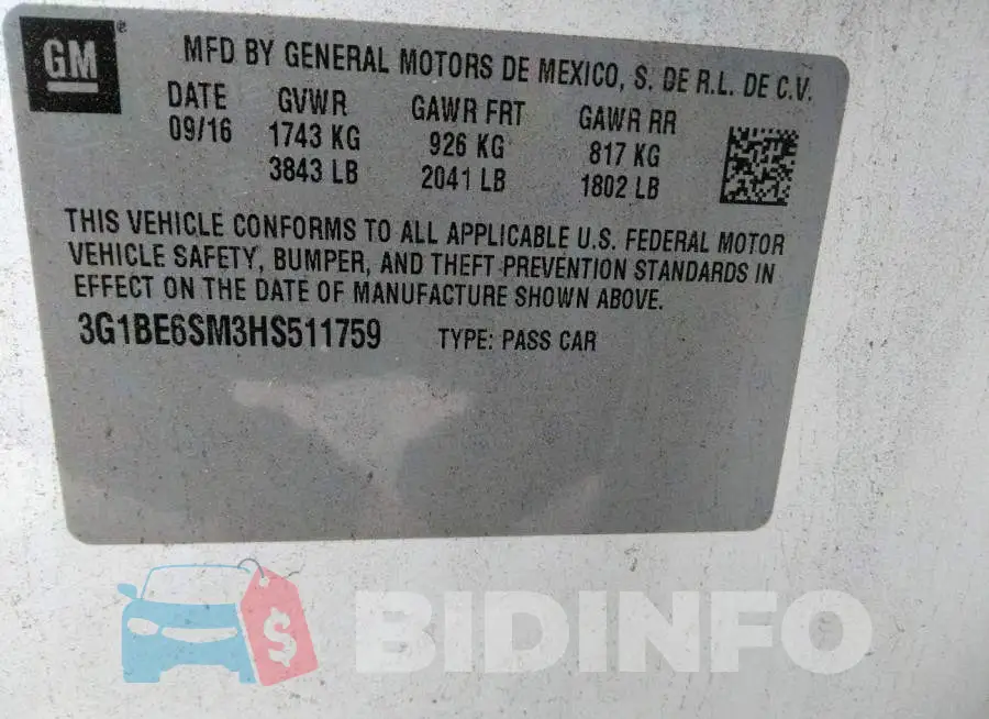 3G1BE6SM3HS511759 Photo# 9