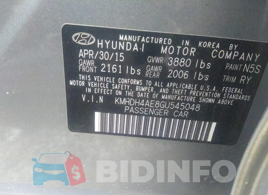 KMHDH4AE8GU545048 Photo# 9