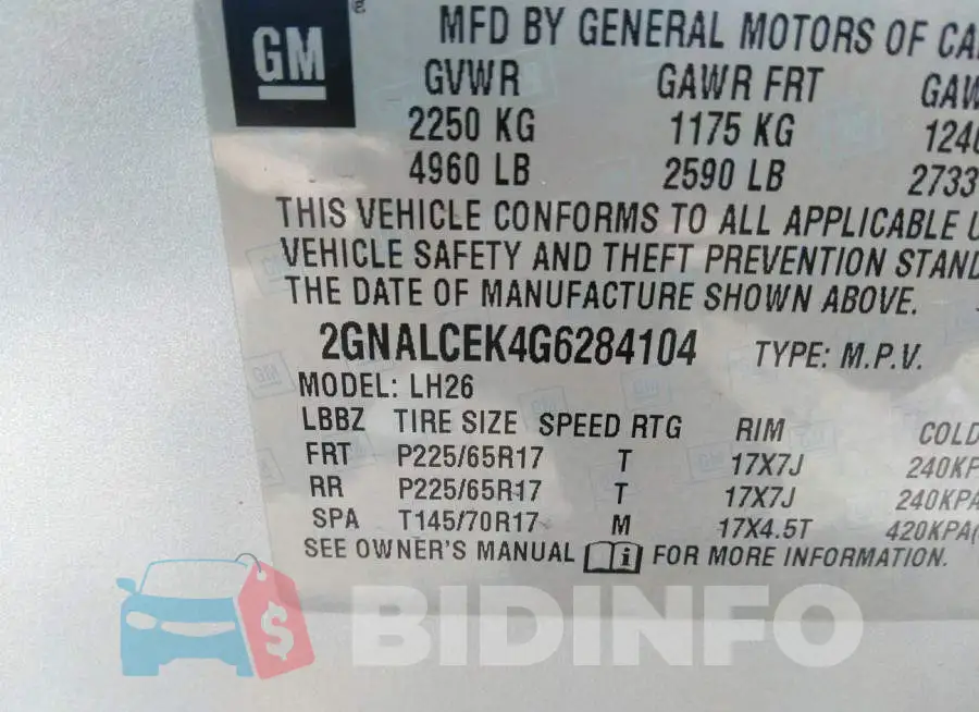 2GNALCEK4G6284104 Photo# 9