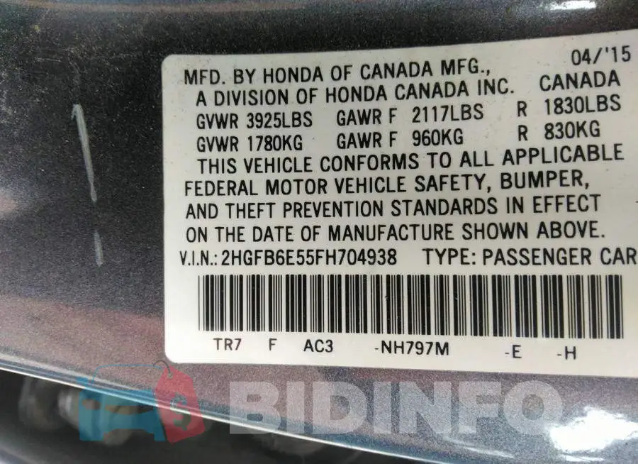 2HGFB6E55FH704938 Photo# 9