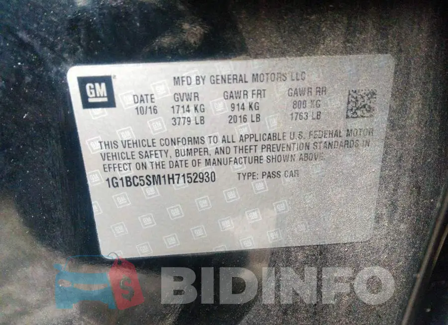 1G1BC5SM1H7152930 Photo# 9