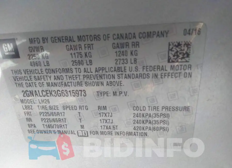 2GNALCEK3G6315973 Photo# 9