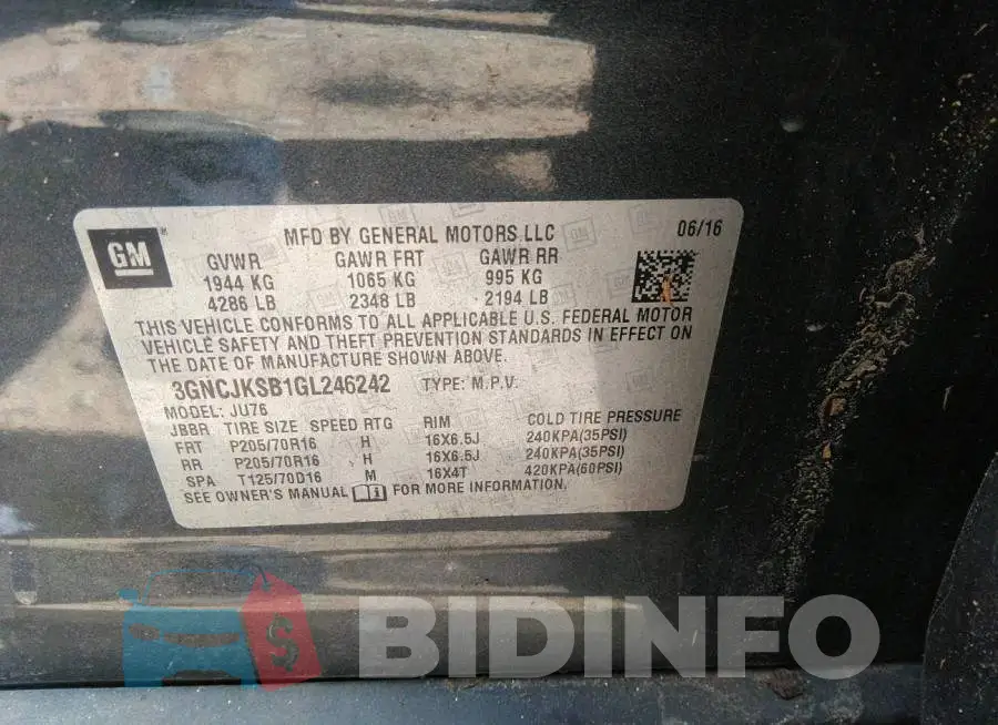 3GNCJKSB1GL246242 Photo# 9