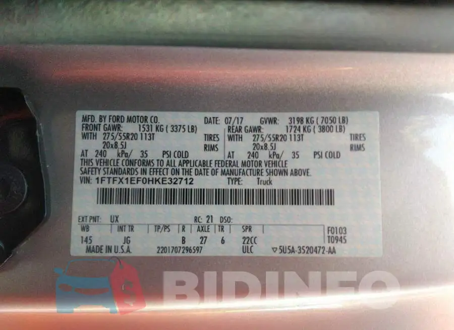 1FTFX1EF0HKE32712 Photo# 9