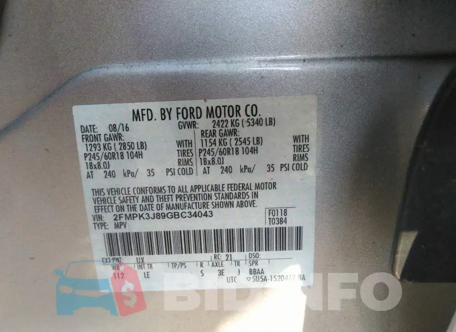 2FMPK3J89GBC34043 Photo# 9