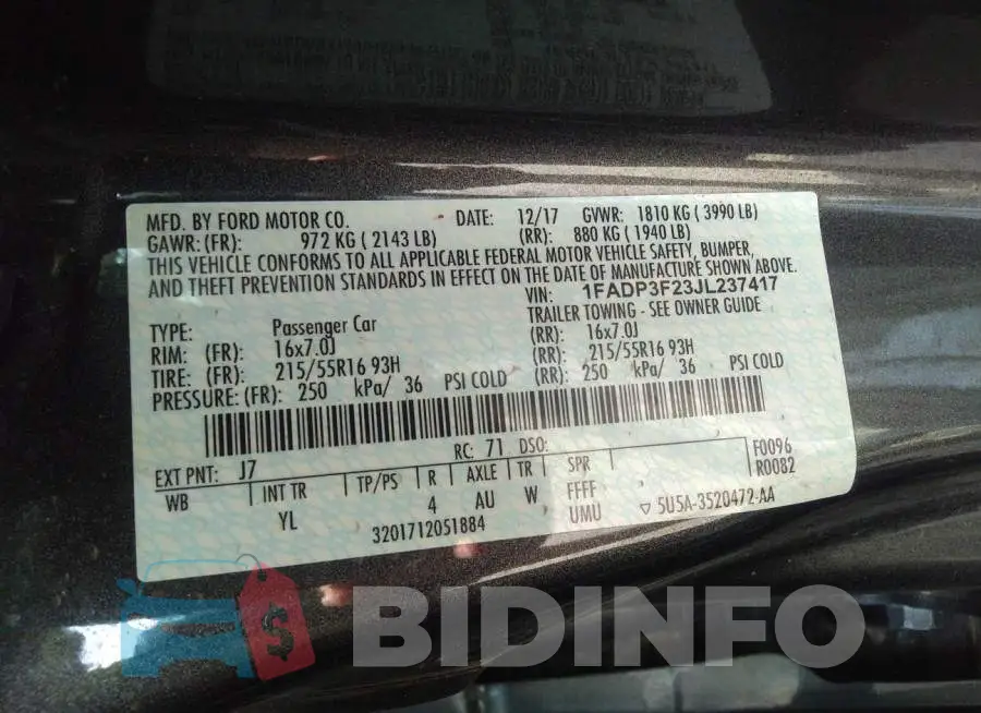 1FADP3F23JL237417 Photo# 9