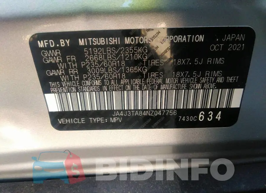 JA4J3TA84NZ047756 Photo# 9