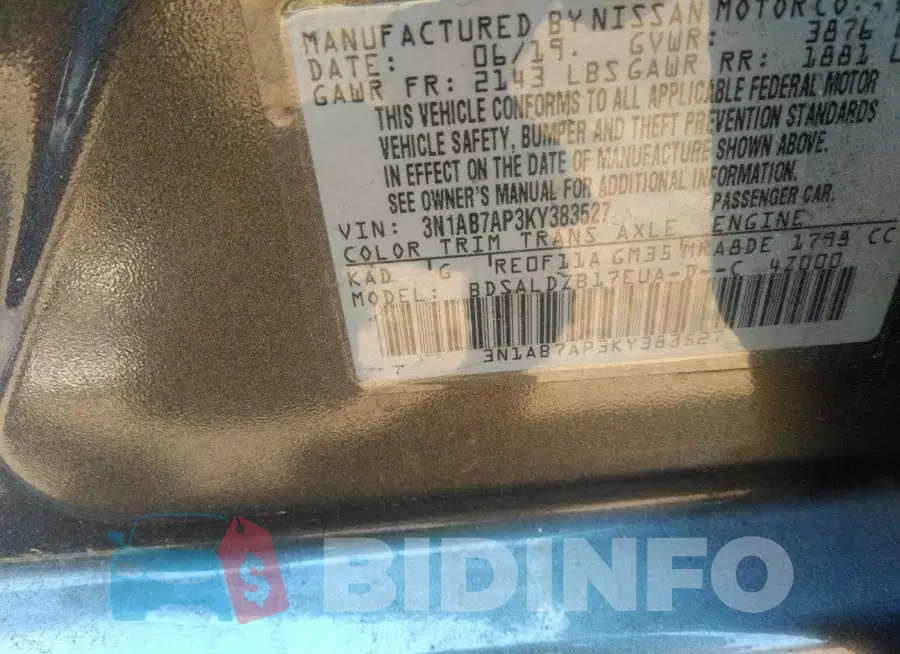 3N1AB7AP3KY383527 Photo# 9