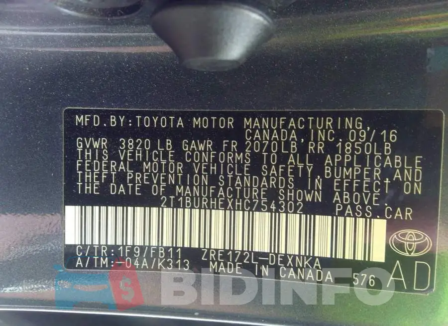 2T1BURHEXHC754302 Photo# 9
