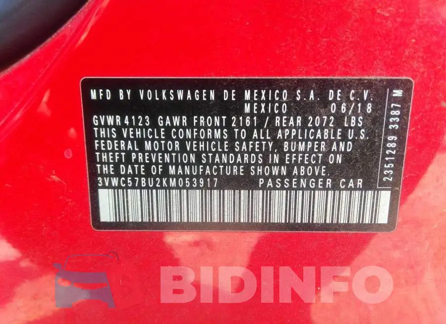3VWC57BU2KM053917 Photo# 9