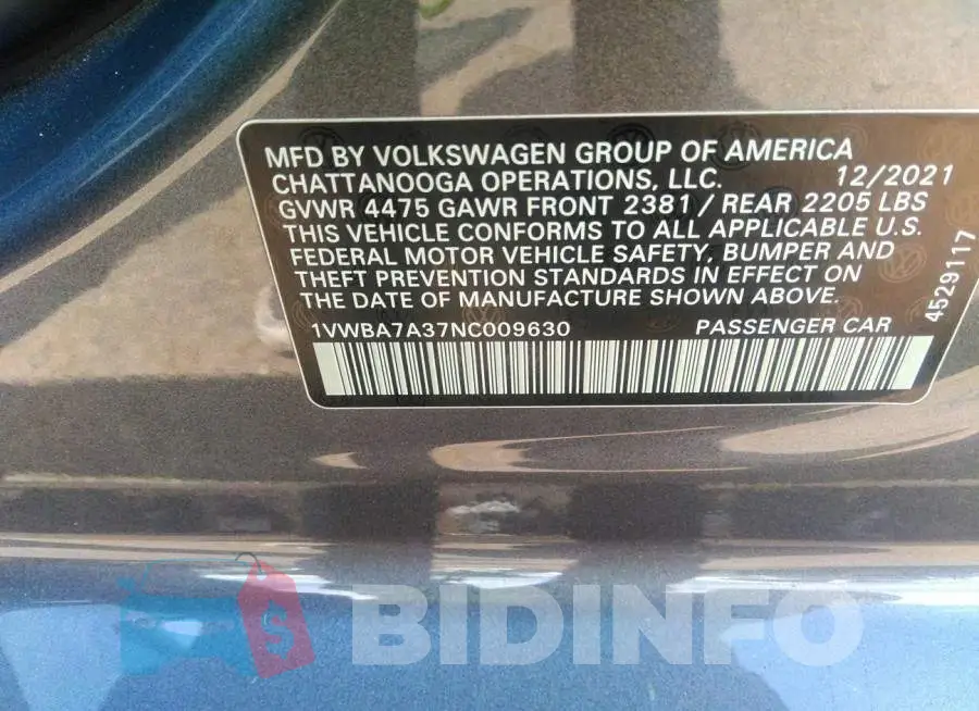 1VWBA7A37NC009630 Photo# 9