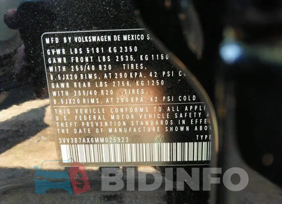 3VV3B7AX6MM025923 Photo# 9