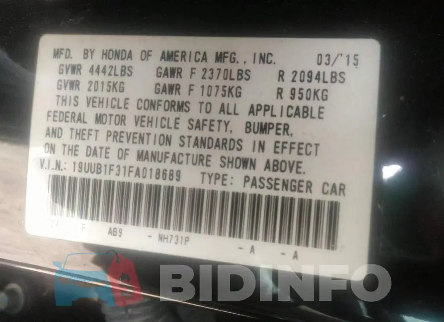 19UUB1F31FA018689 Photo# 9
