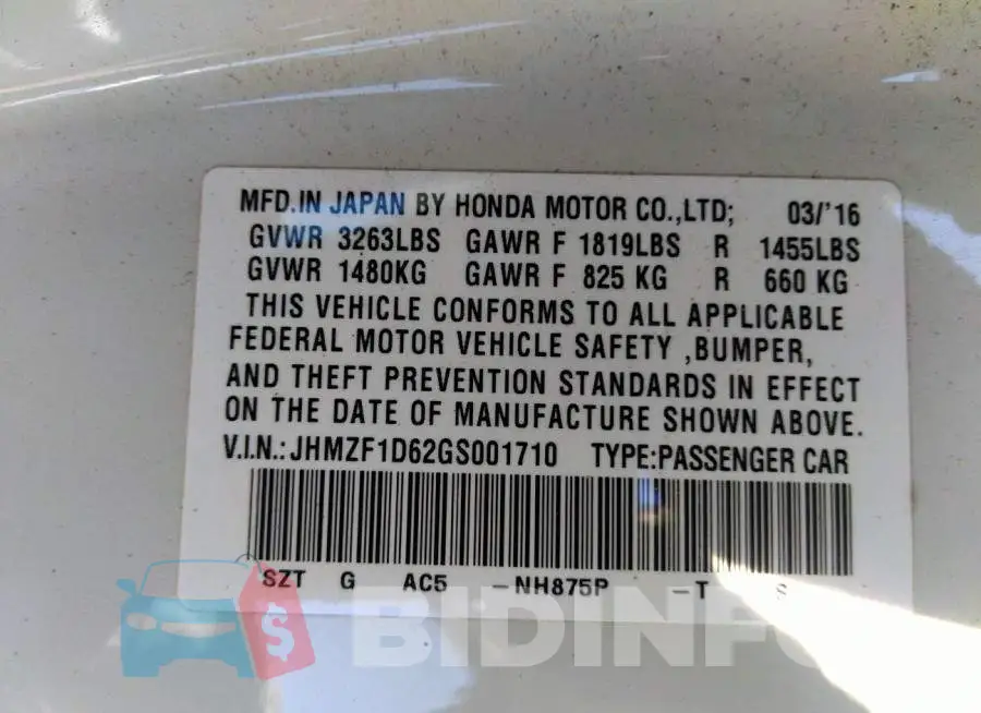 JHMZF1D62GS001710 Photo# 9