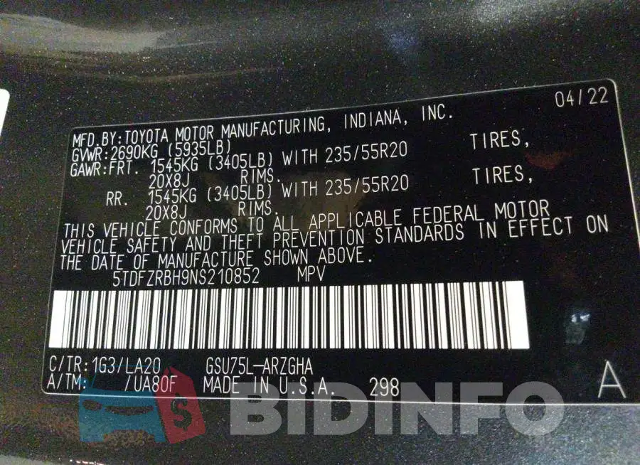 5TDFZRBH9NS210852 Photo# 9