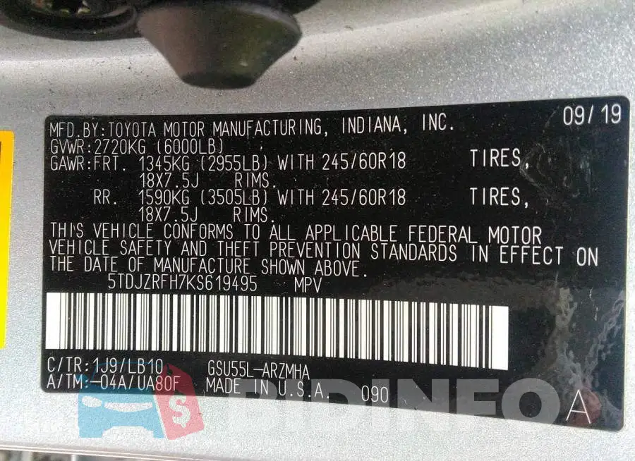 5TDJZRFH7KS619495 Photo# 9