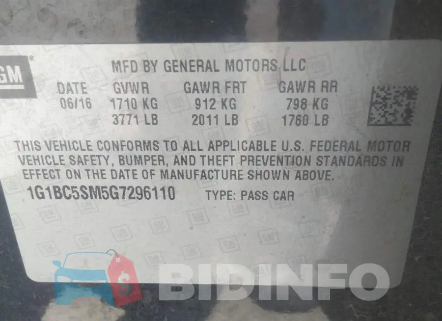 1G1BC5SM5G7296110 Photo# 9