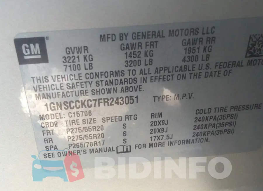 1GNSCCKC7FR243051 Photo# 9