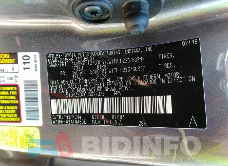 5TDKZ3DC0JS927373 Photo# 9