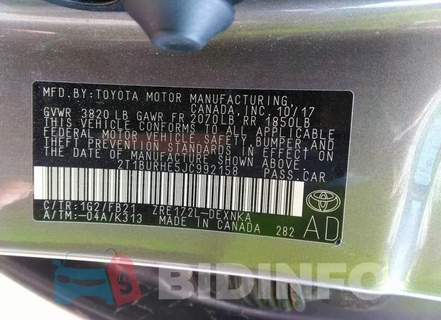 2T1BURHE5JC992158 Photo# 9
