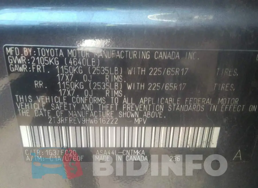 2T3RFREV9HW616222 Photo# 9